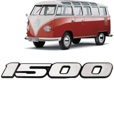 Emblem 1500 VW Volkswagen Gray Numbers Script for Bus Brasilia Beetle Kombi T1 T2 T3 Van Karmann Ghia Squareback Variant Brasilia